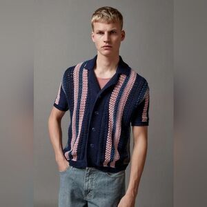 BDG Striped Button-Down Short Sleeve Polo Sweater size S